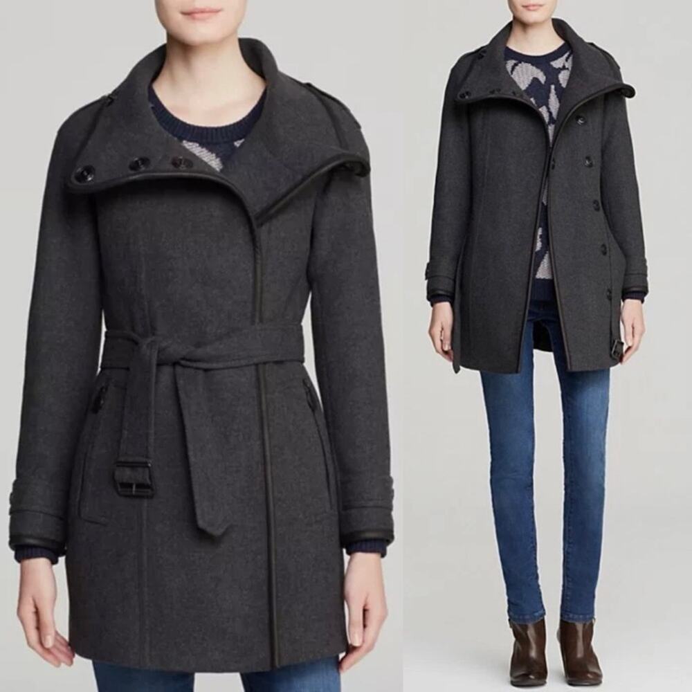 BURBERRY Waltford Wool Cashmere Funnel Neck Belted Coat